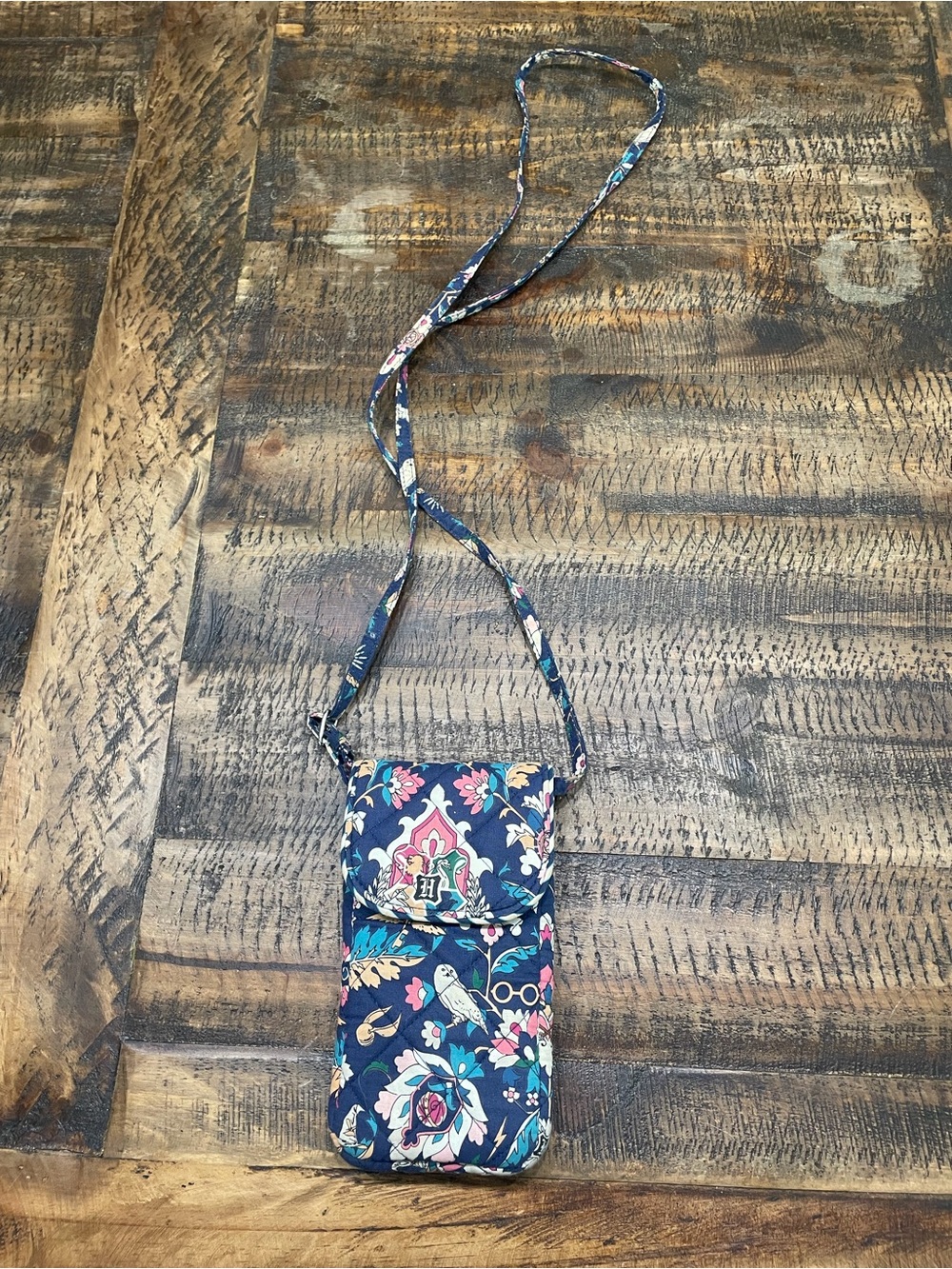 Vera Bradley Navy Floral Quilted Crossbody Phone Pouch